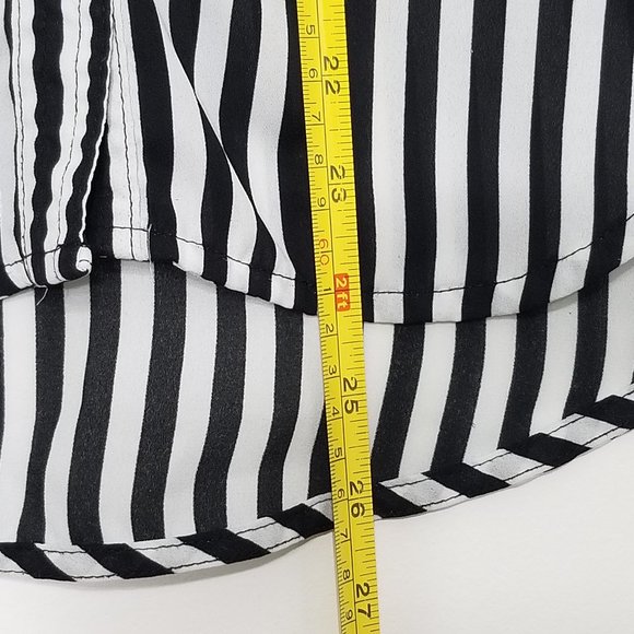 Dynamite Black White Striped Roll Tab Sleeve Pocket Business Casual Business XXS - Picture 6 of 7